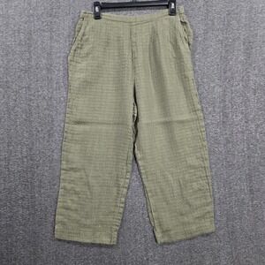 David Dart Sz Large Green 100% Linen Pull On Pants Elastic‎ Waist Textured USA